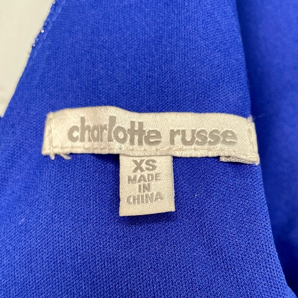 SOLD Charlotte Russe Electric Blue Cutout Halter Mini Dress XS Metallic - Picture 11 of 15